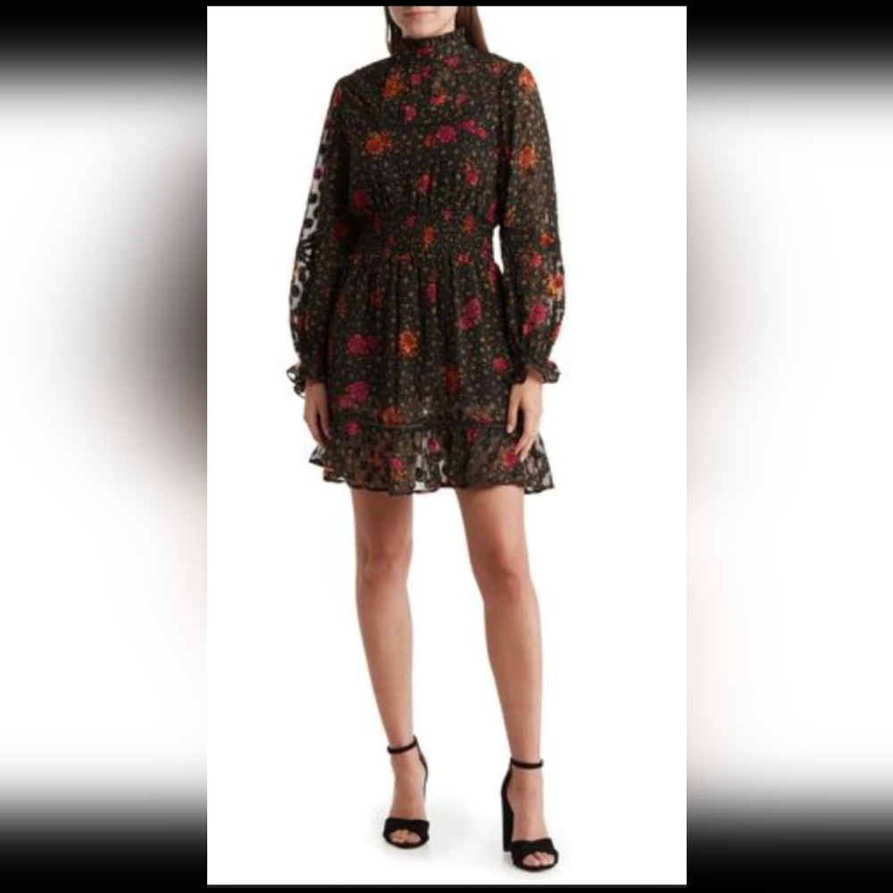 NWT!Spring Boho Sheer Textured Elegant High-Neck Women's Floral Midi Dress Small - Picture 14 of 17